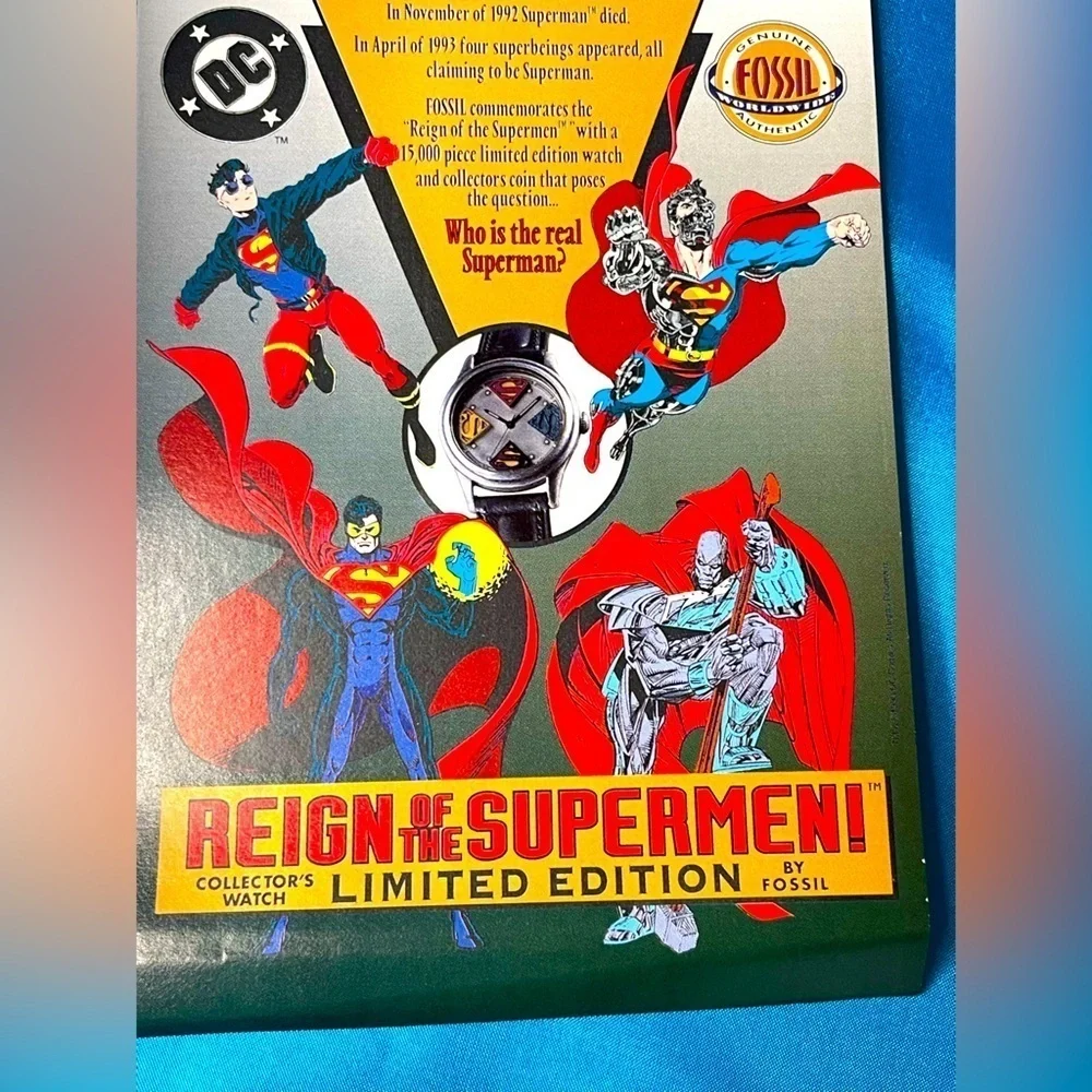 FOSSIL COMMEMORATIVE WATCH “REIGN OF THE SUPERMEN” 1993 COA NIB NUMBERED